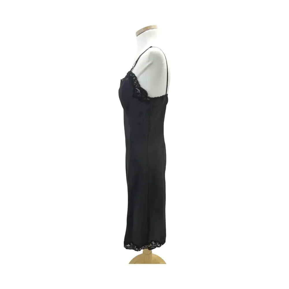 Vintage 1950'S Black Rayon & Lace Full Slip